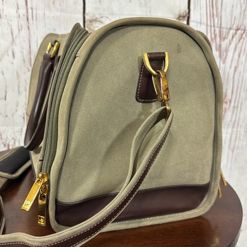 Diane Von Furstenberg Olive Green Tweed and Brown leather WoMen's Train case Bag